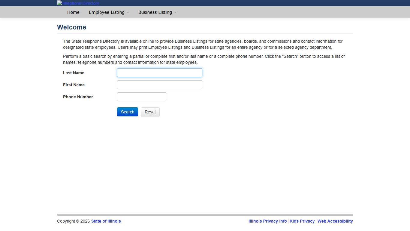 State of Illinois Telephone Directory: Home